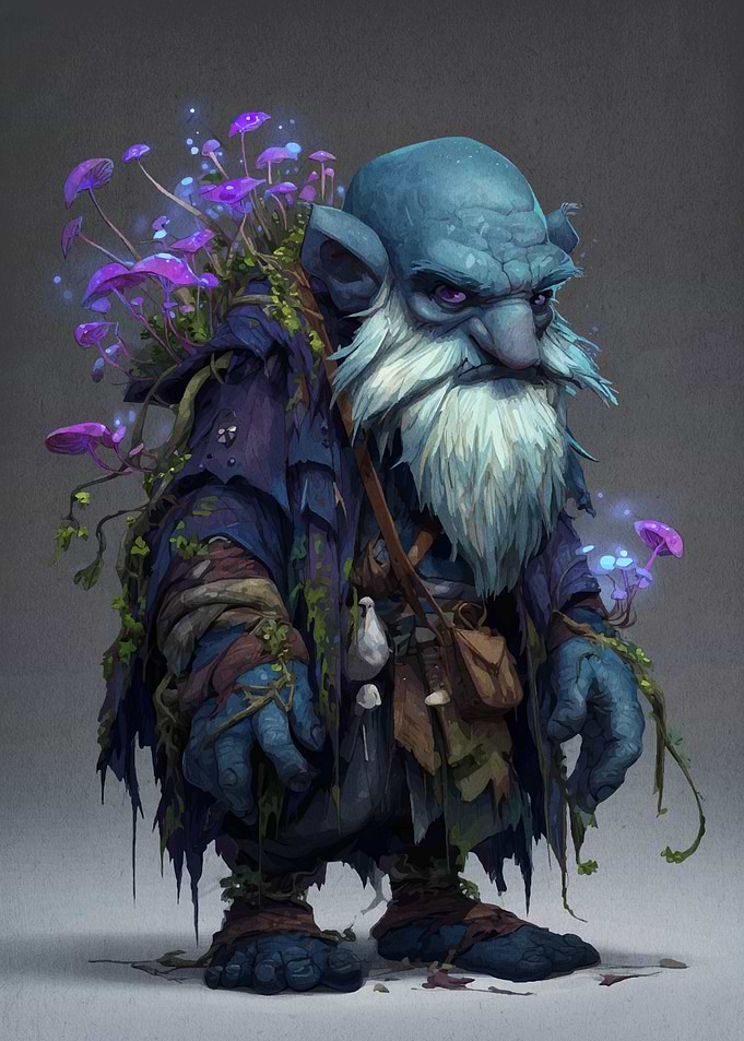 Blue Goblin with Mushrooms