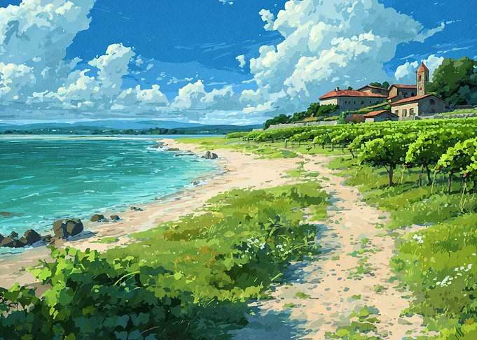 Coastal Vineyard Landscape Painting