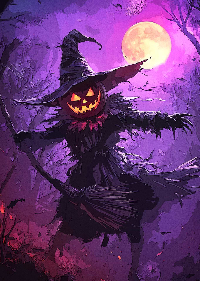 Halloween Witch Pumpkin Head