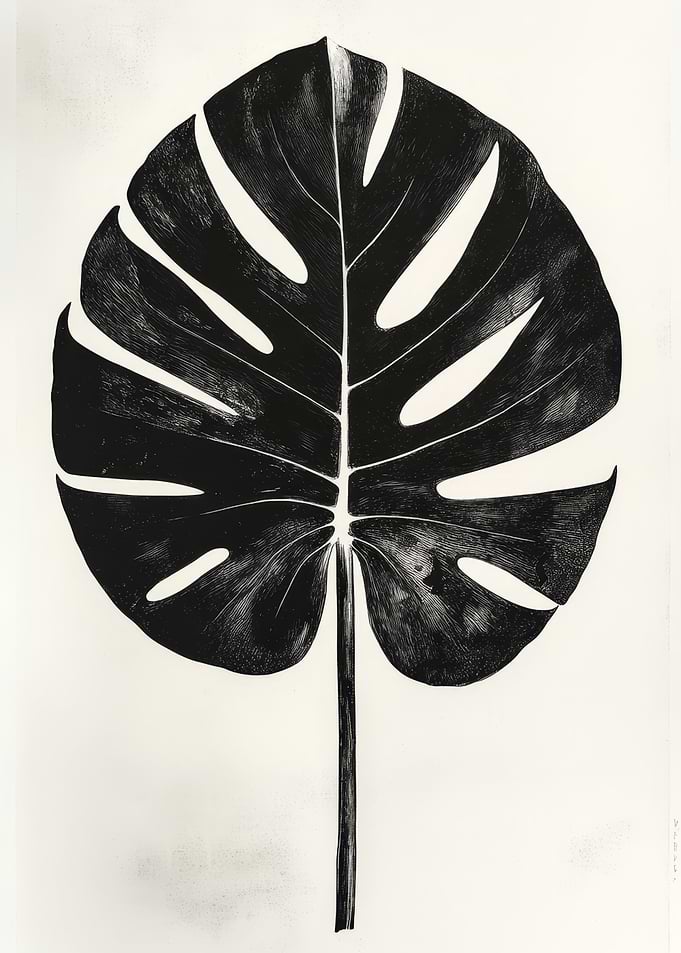 Monstera Leaf Black and White Print | Minimalist Monstera Poster