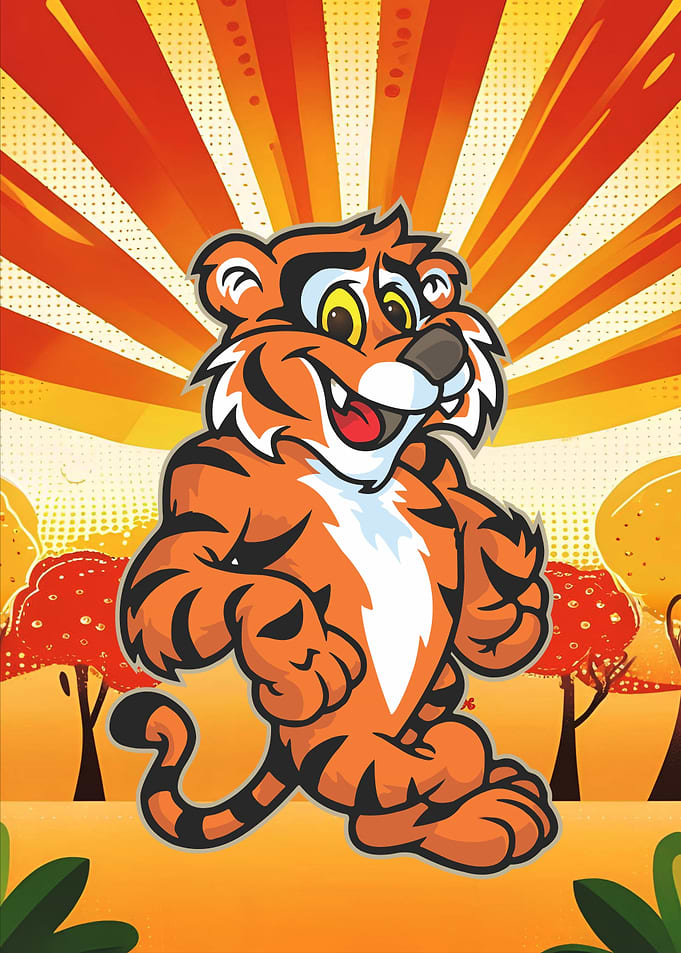 Cartoon Tiger with Orange Background