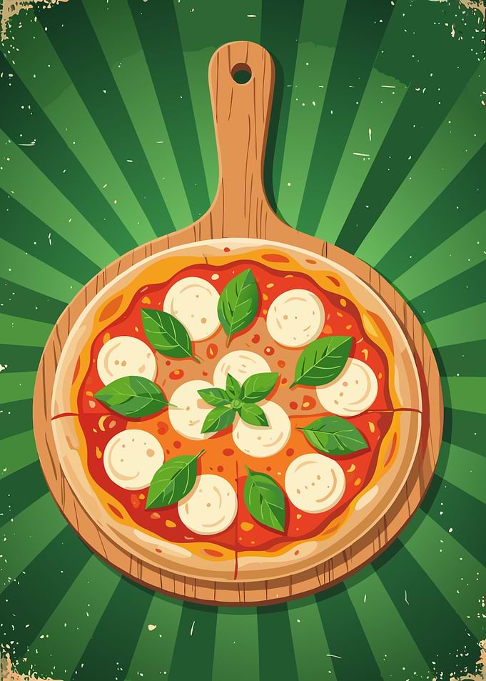 Margherita Pizza on Wooden Board