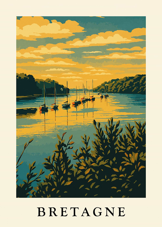 Bretagne Coastal Scene with Sailboats