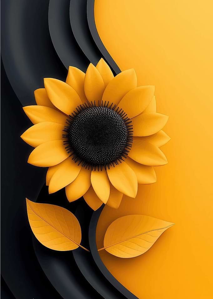 Elegant Sunflower Art with Black Accents