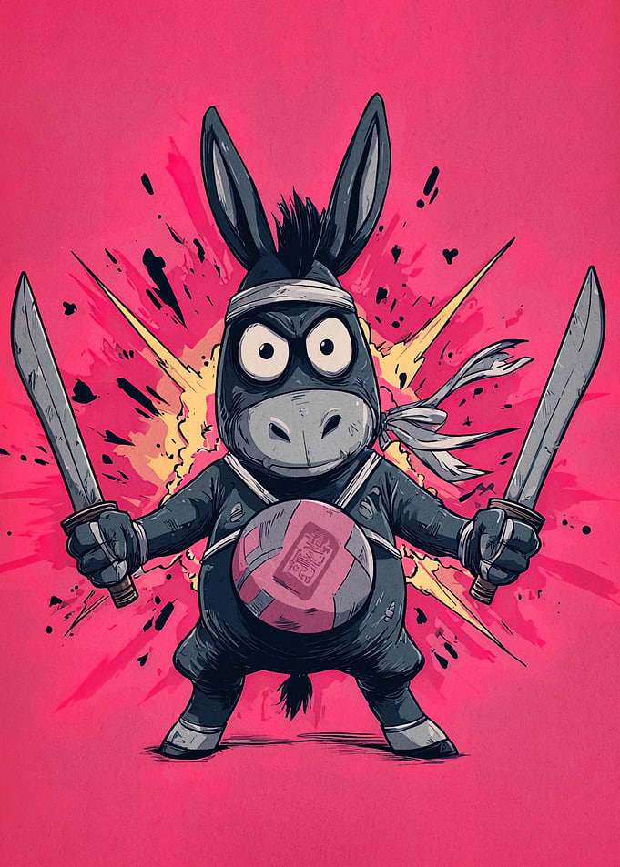 Cartoon Donkey Ninja with Swords