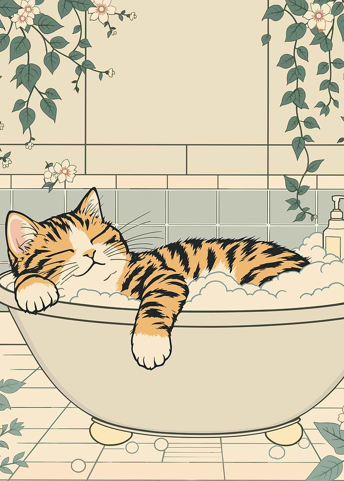 Cat in Bathtub with Bubbles