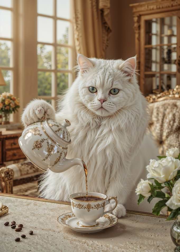 Elegant Cat Pouring Tea