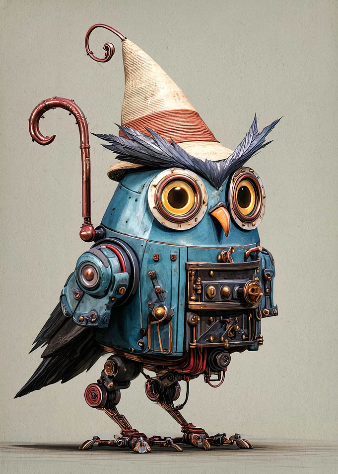Steampunk Owl Wizard Robot