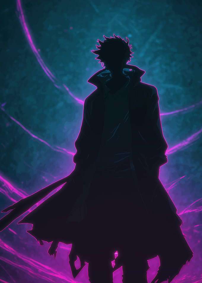 Silhouette of Anime Character with Purple Energy