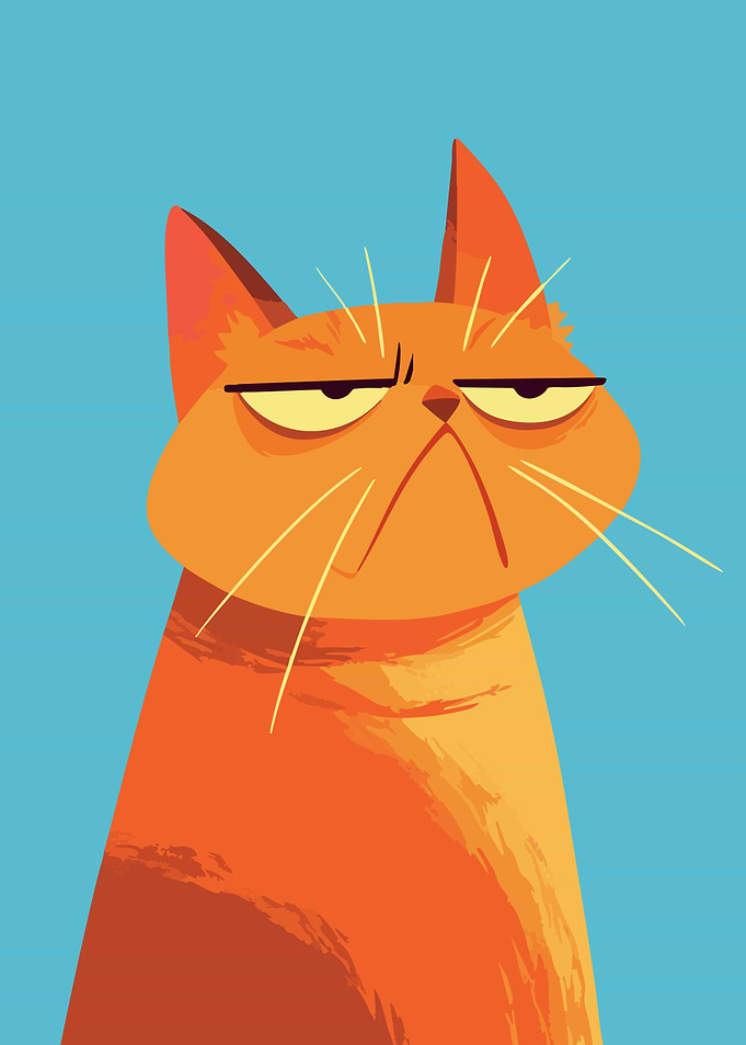 Funny Orange Cat is Not Amused Minimalist Art Illustration