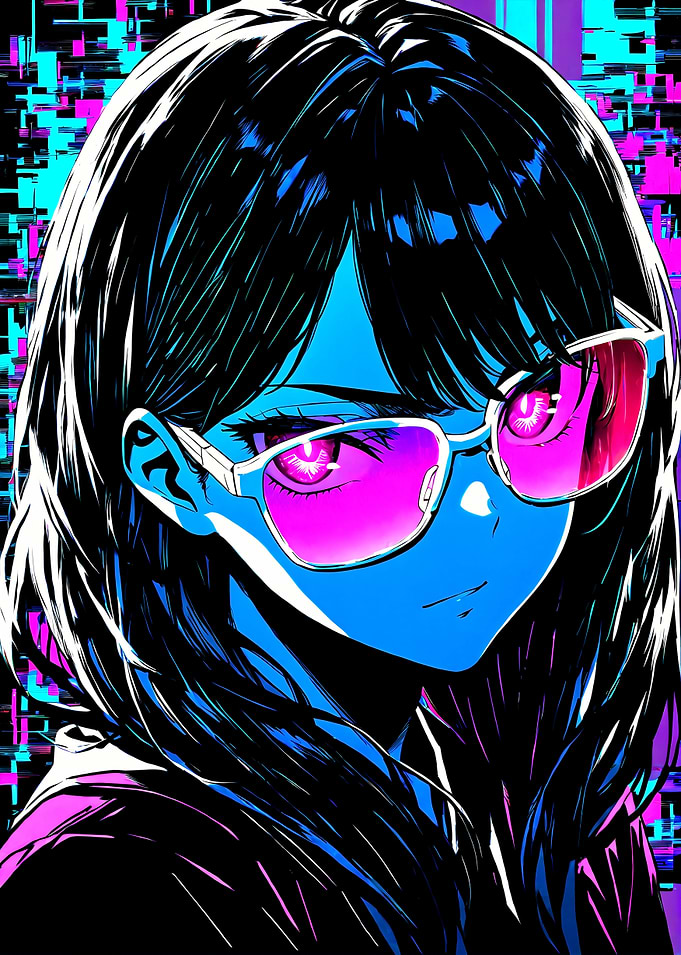Neon Glitch Girl with Sunglasses