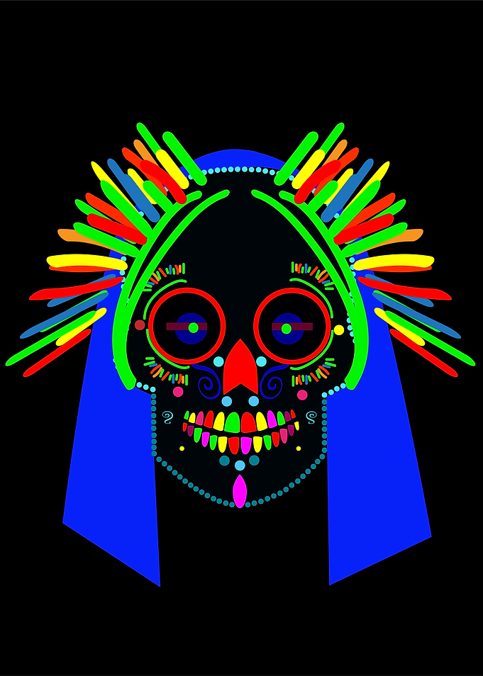 Colorful Sugar Skull Illustration on Black