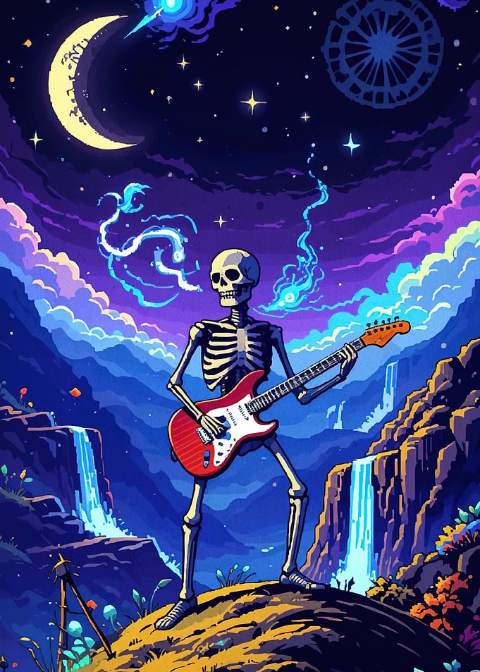 Skeleton Guitarist Landscape