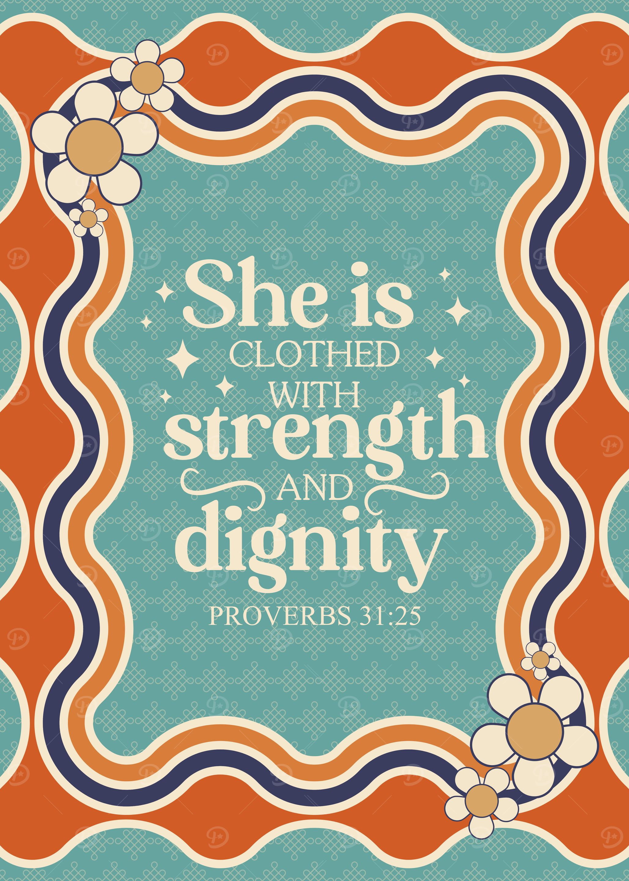 Proverbs 31:25 Floral Retro Art
