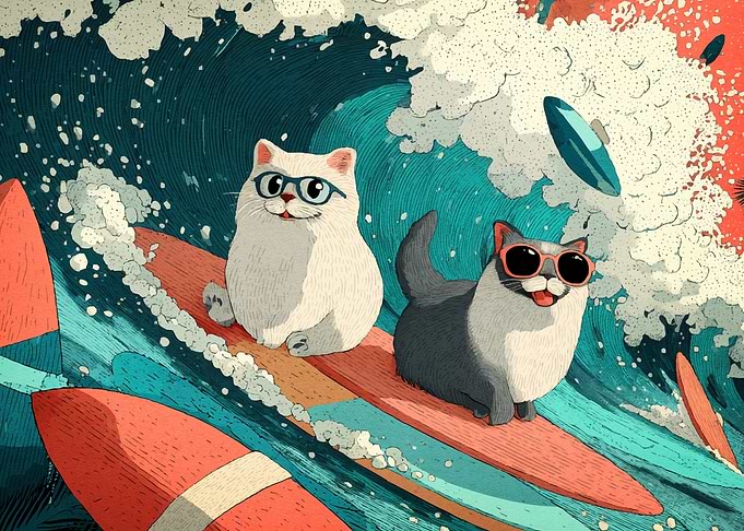 Surfing Cats Animal