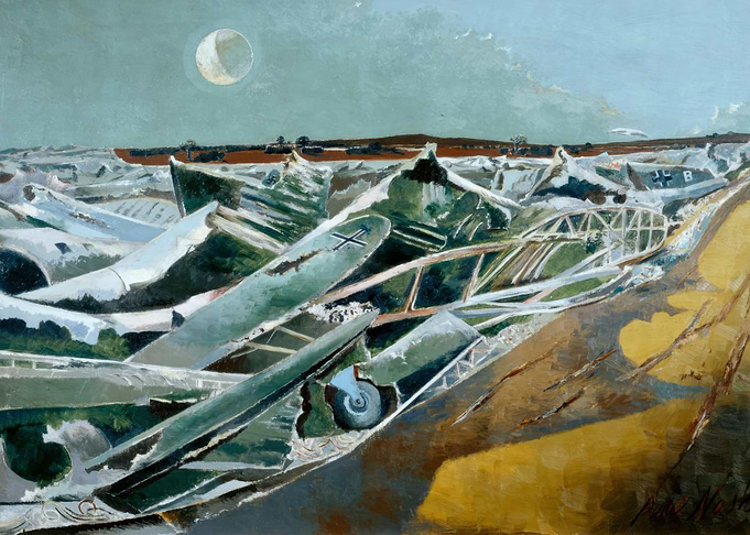 Wrecked Airplanes Under Moonlight Painting