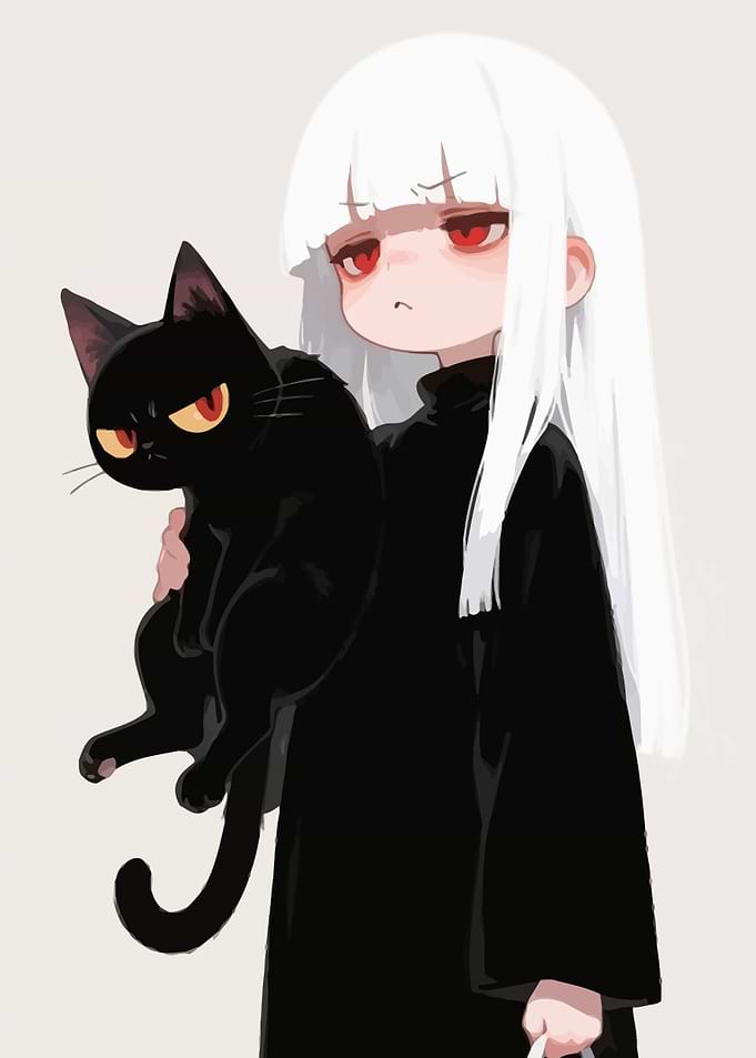 Girl with Black Cat Illustration