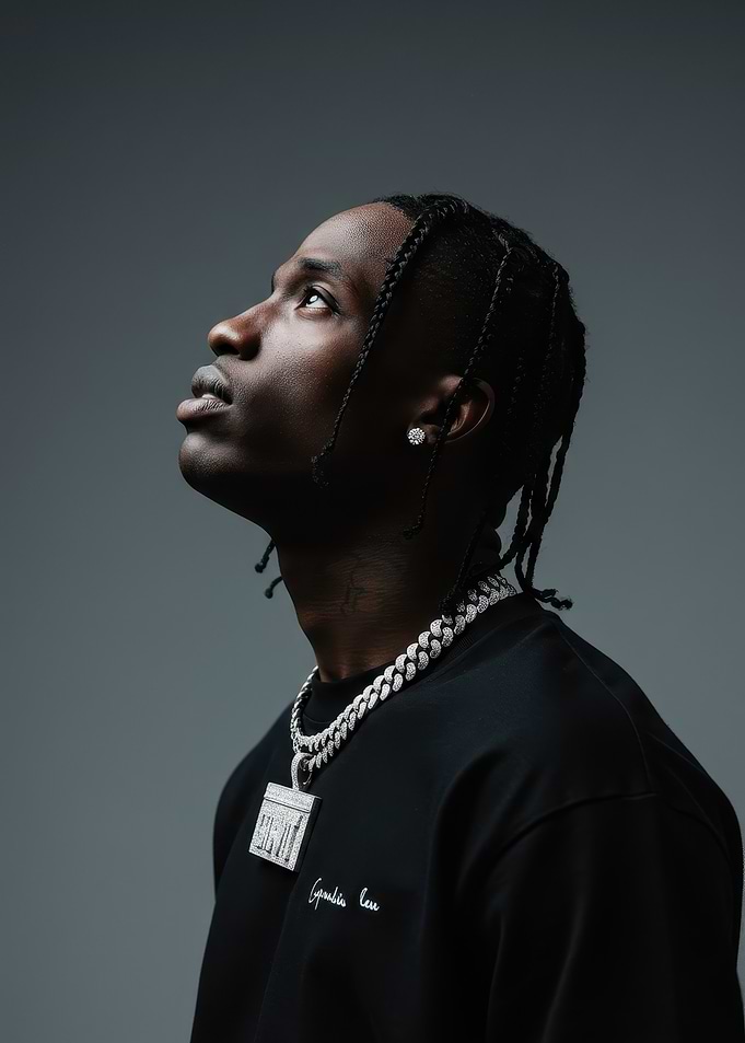 Travis Scott portrait looking up