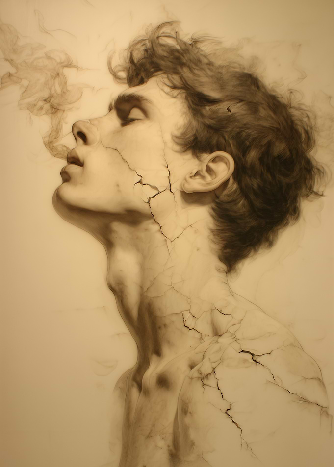 Cracked Portrait with Smoke