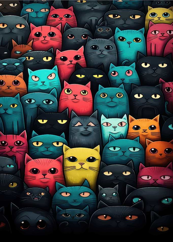 Colorful Cats Crowd