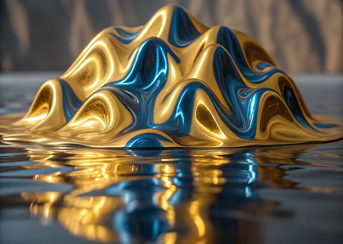 Abstract Gold and Blue Liquid Sculpture
