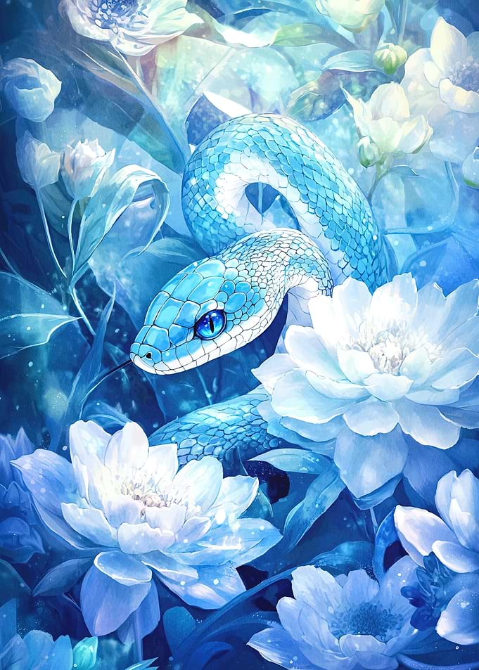 Snake Among Flowers