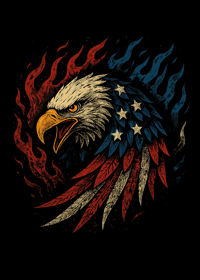 American Eagle with Flag and Flames