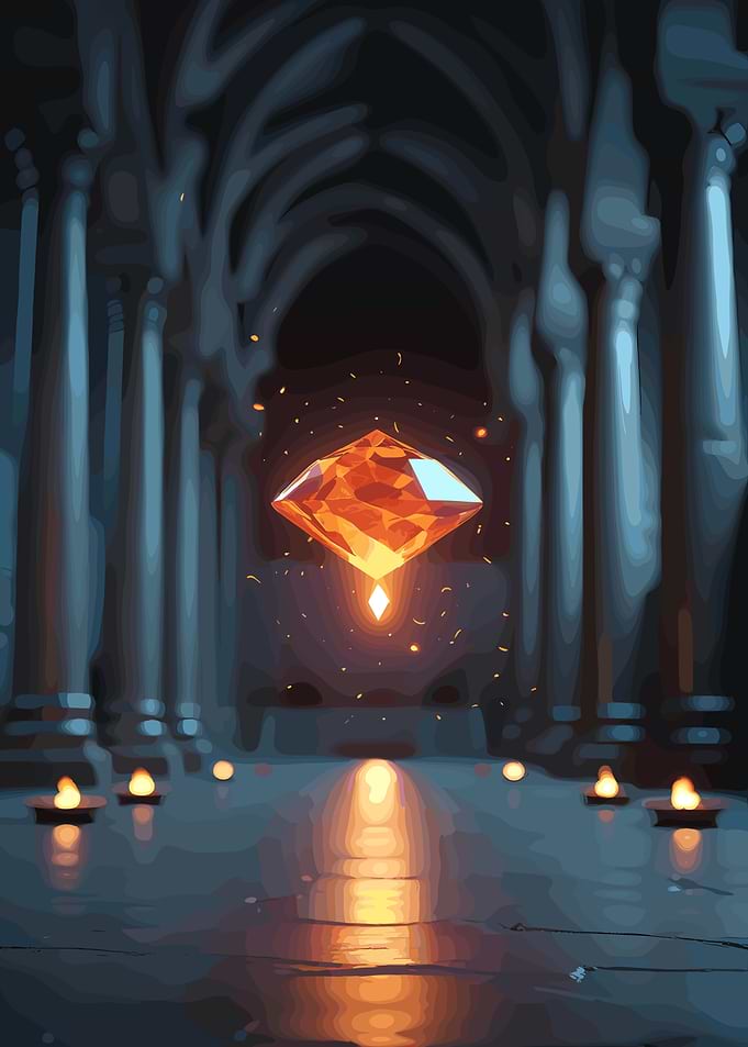 Floating Gem in Gothic Hall
