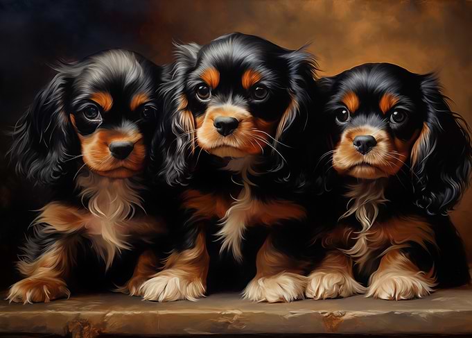 Three Cavalier King Charles Spaniel Puppies