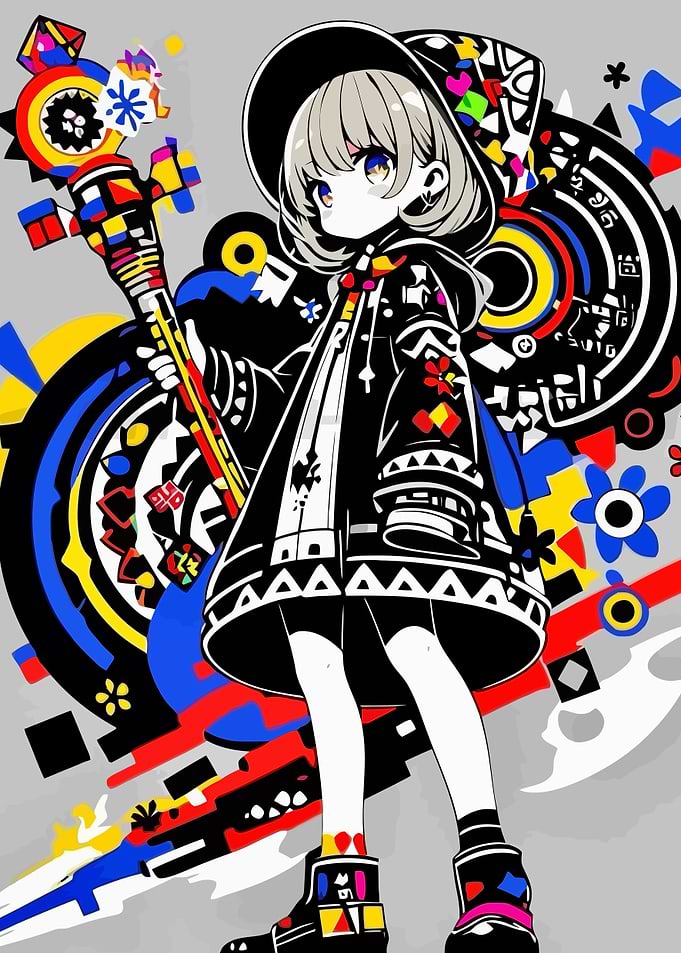 Anime Girl with Staff and Hood