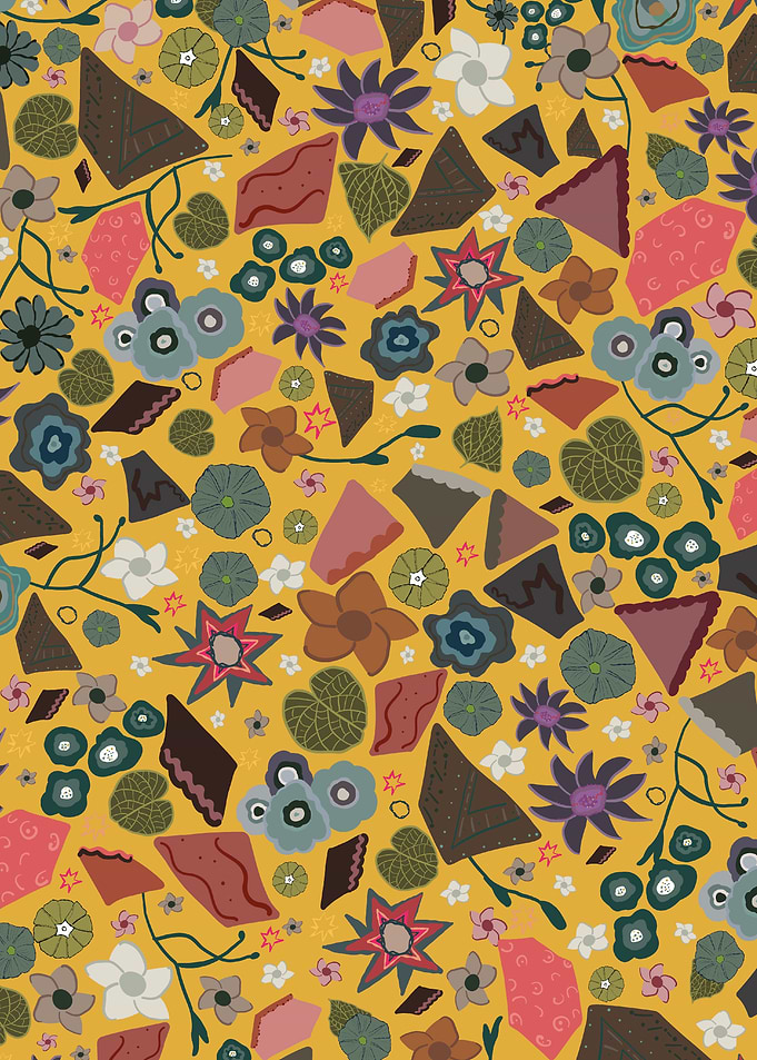 Floral and Geometric Pattern on Gold