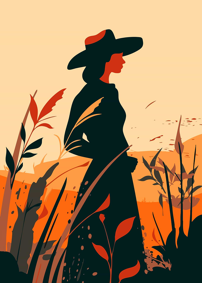 Autumn Woman in Black Abstract Minimalist Art Illustration
