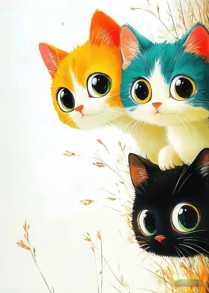 Three Cute Cats Peeking