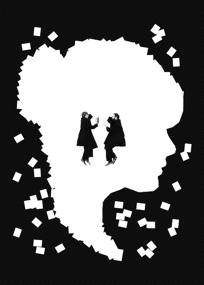 Monochrome Silhouette with Readers and Squares
