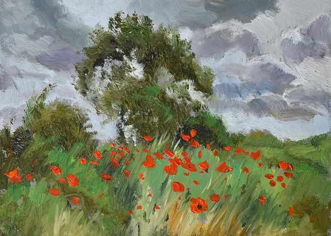 Poppy Field Landscape Painting