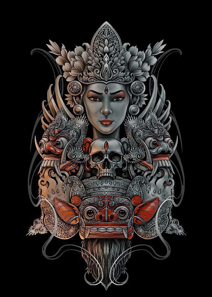 Balinese Goddess with Skull and Masks