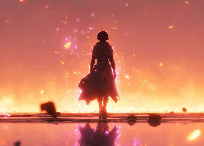 Silhouette on a fiery landscape