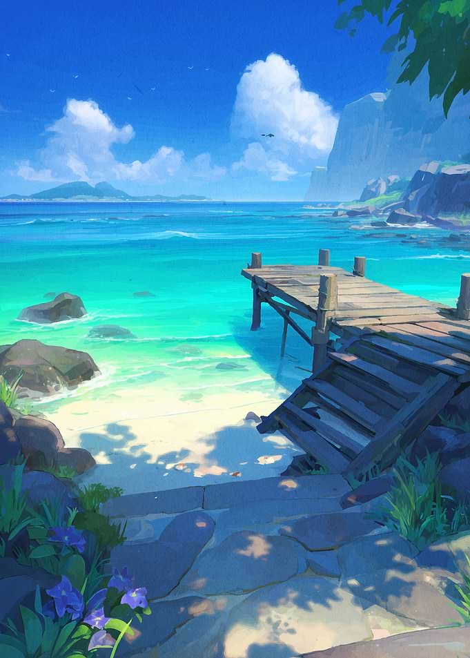 Tropical Beach with Pier Digital Art