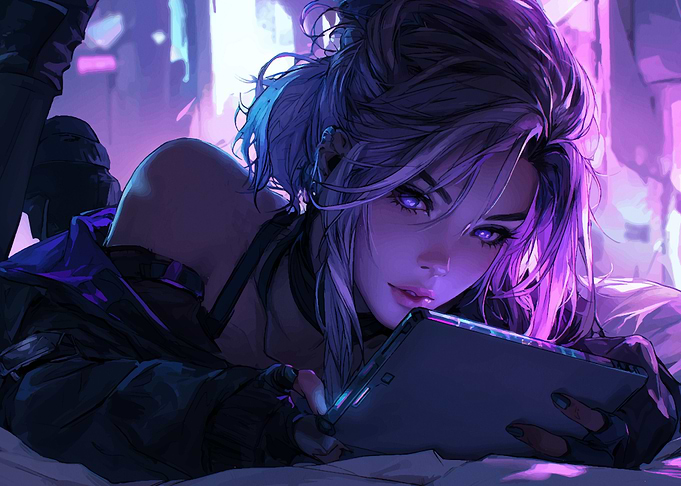 Cyberpunk Girl with Tablet