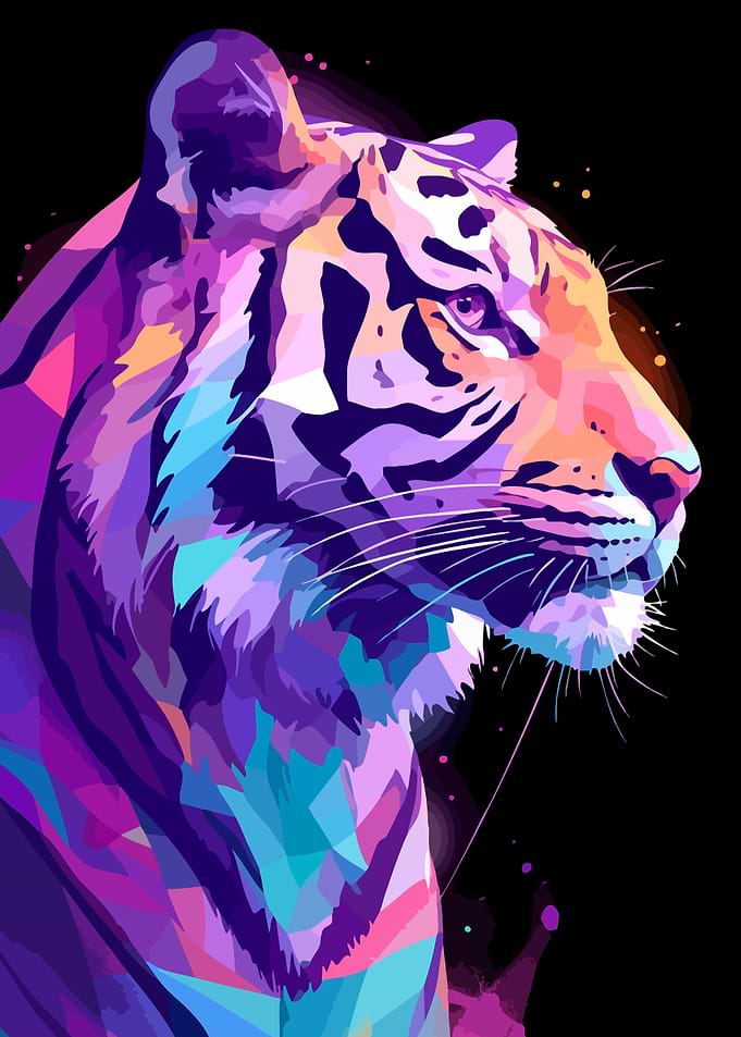 Colorful Iridescent Tiger Portrait Minimalist Art Illustration