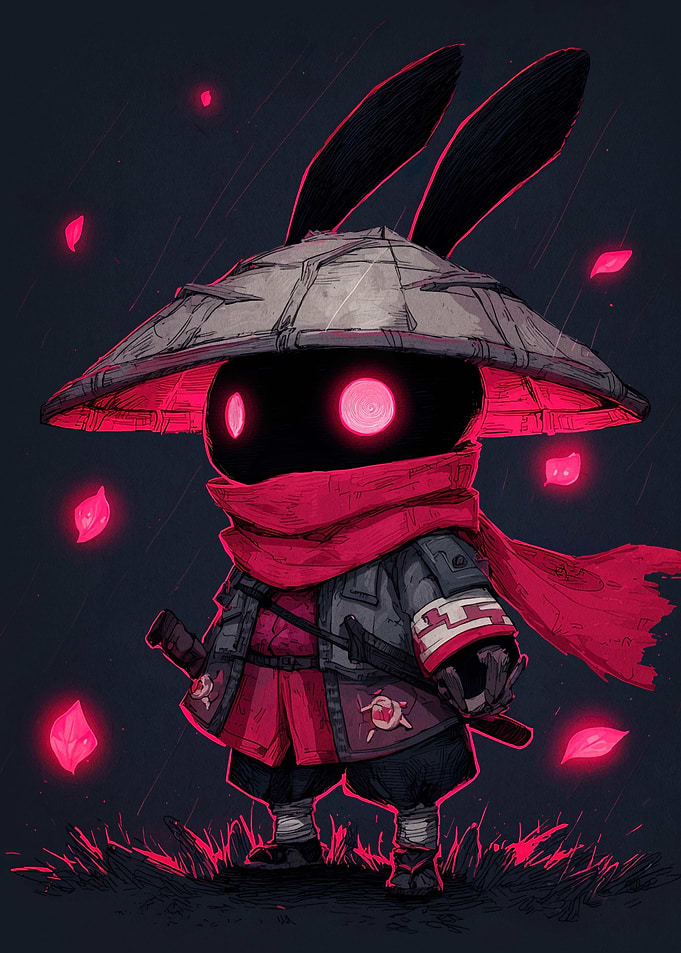 Samurai Rabbit with Glowing Eyes