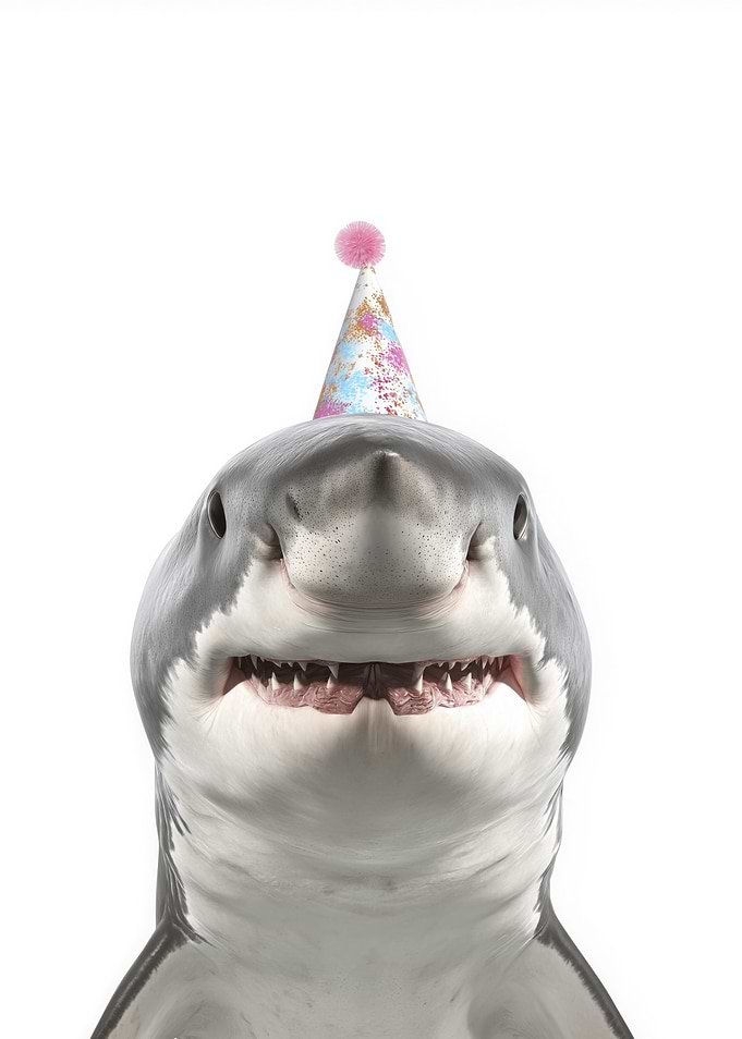 Great White Shark with Party Hat