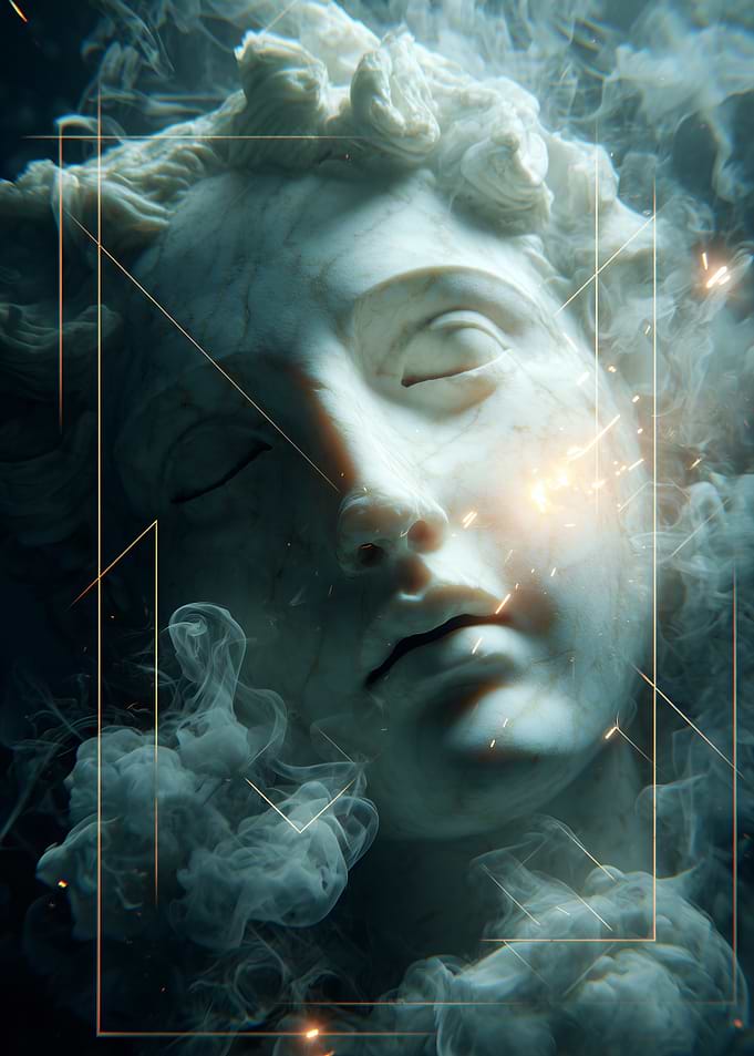 Marble Statue with Smoke and Lines