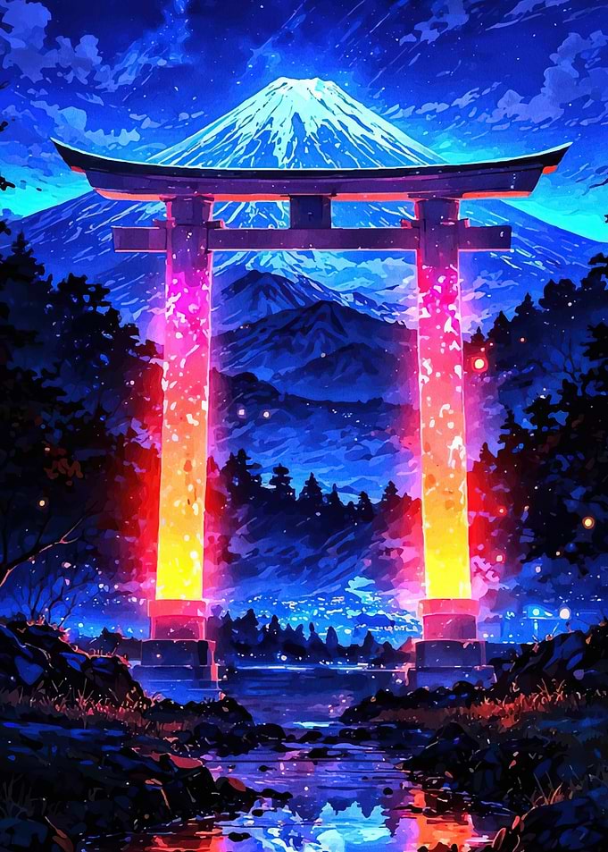 Neon Gate Mountain Landscape