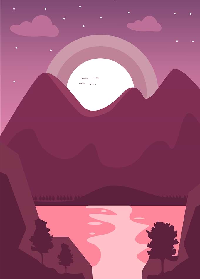 Purple Mountain Landscape with Lake