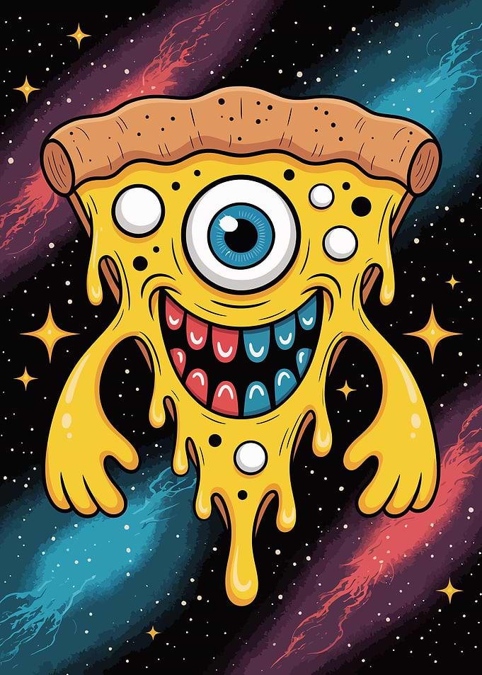 Pizza Monster in Space Cartoon