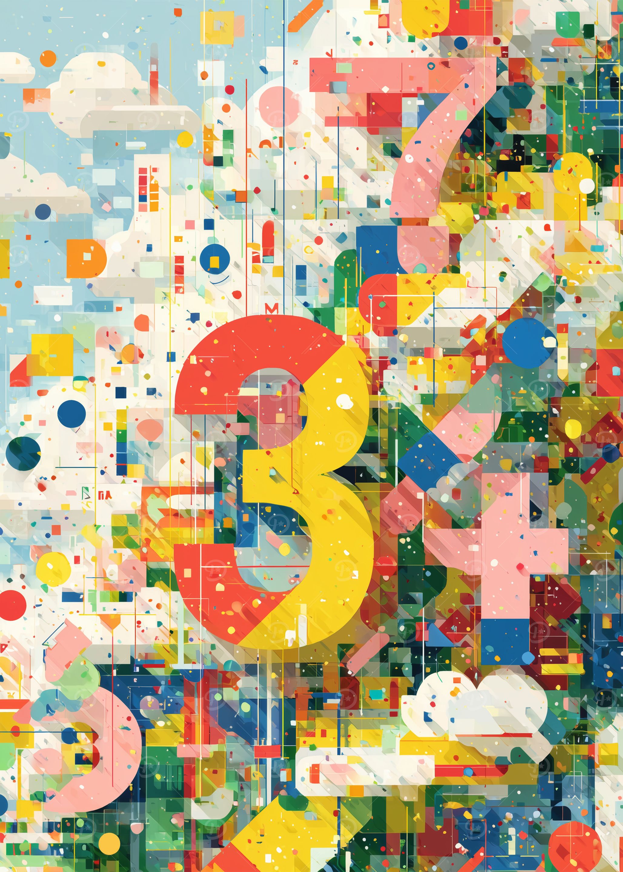 Abstract Numbers and Shapes Composition
