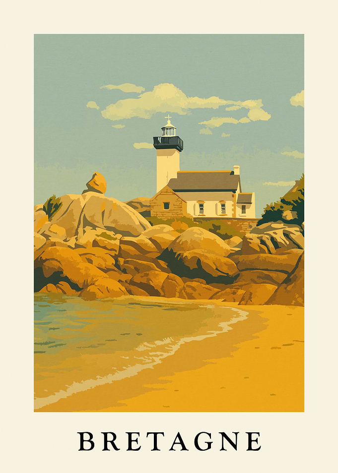 Bretagne Lighthouse Coastal Scene Art Print