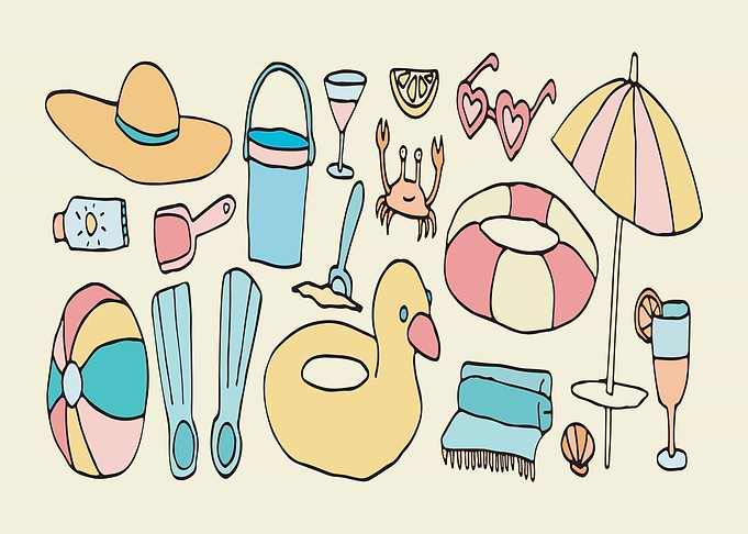 Summer Beach Vacation Doodle Illustration
