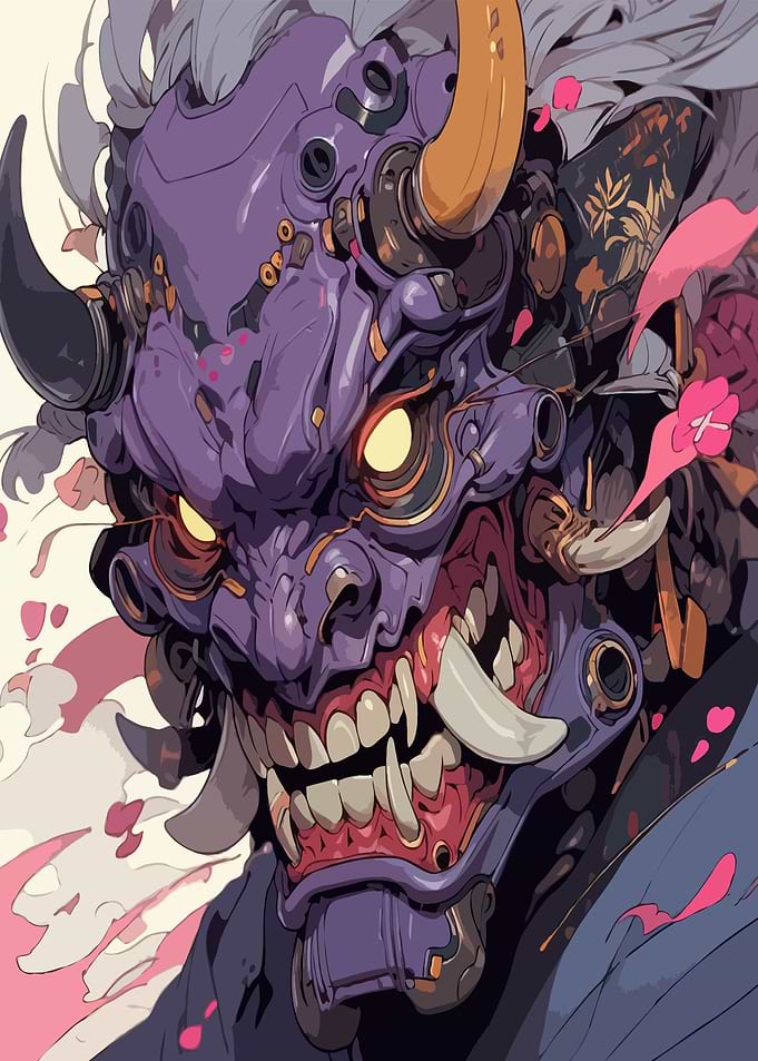 Cyberpunk Oni Mask Illustration
